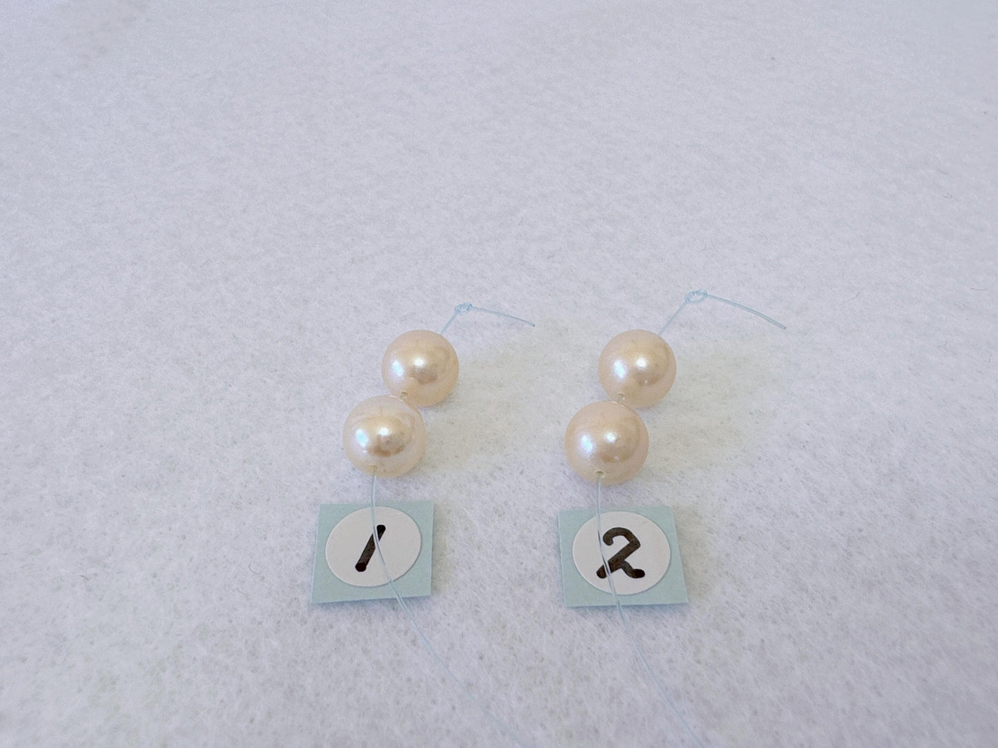 Japanese Cream White Akoya Pearl Beads, 7.3-7.4mm, Mini Strand, Short Strand, 2 Pieces, Genuine Akoya Pearl, Cultured in Sea Water