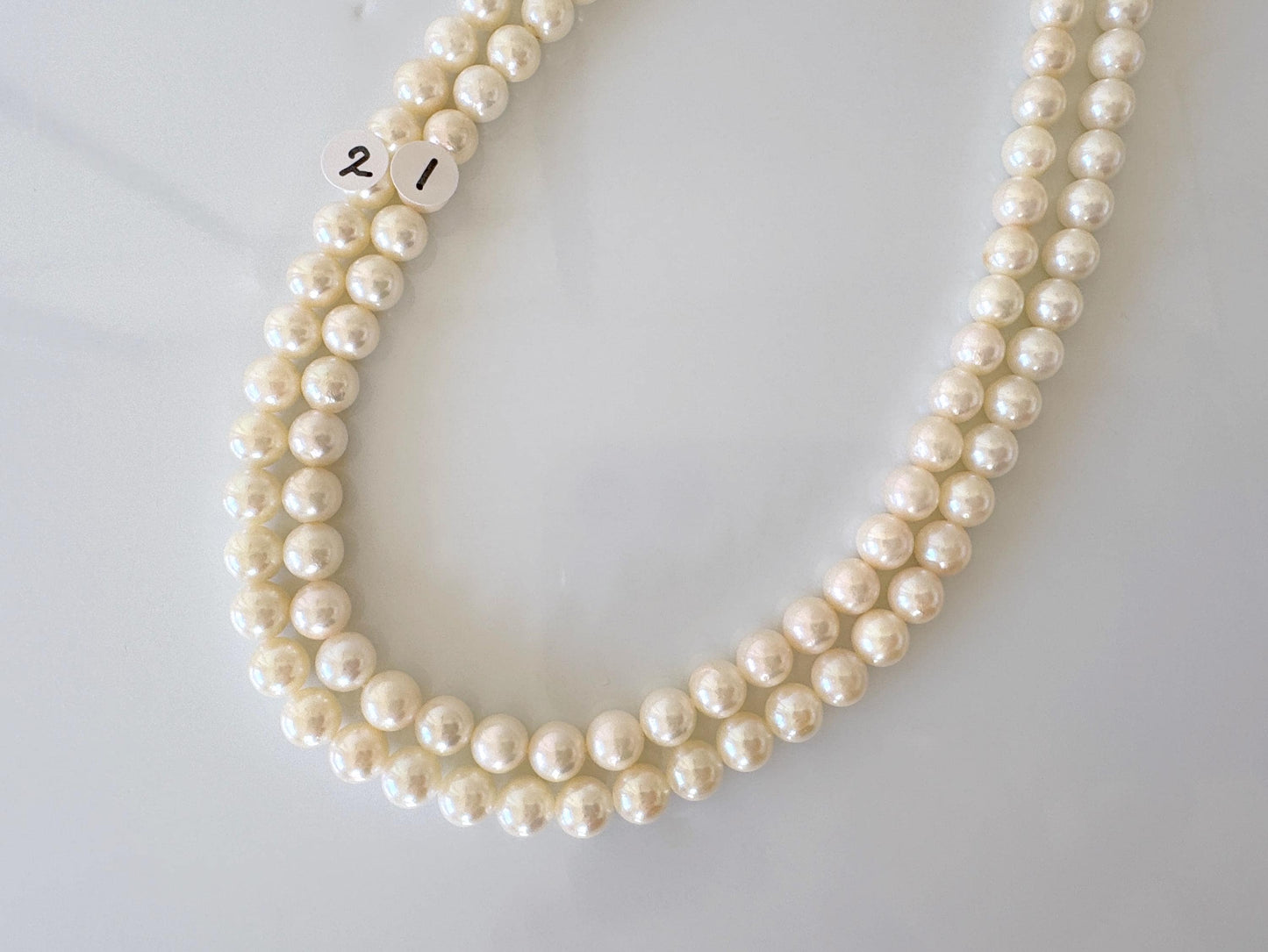 6.5-7mm Japanese White/Off-white Akoya Pearl Beads, Genuine Akoya Pearl, Full Strand, 40cm , 15.7", Cultured Salt water pearl