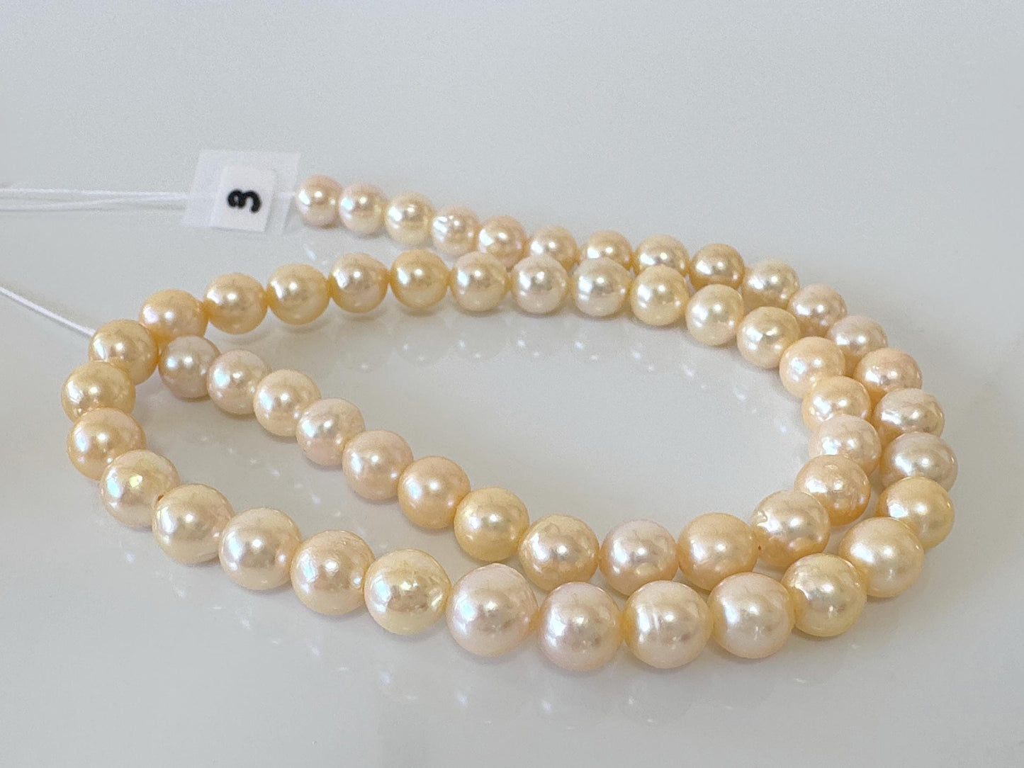 7-7.5mm Japanese Yellow Akoya Pearl Beads, Genuine Akoya Pearl, Full Strand, 40cm , 16", Cultured Salt water pearl