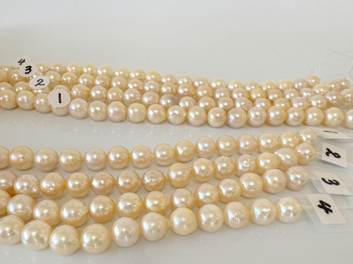 7-7.5mm Japanese Yellow Akoya Pearl Beads, Genuine Akoya Pearl, Full Strand, 40cm , 16", Cultured Salt water pearl