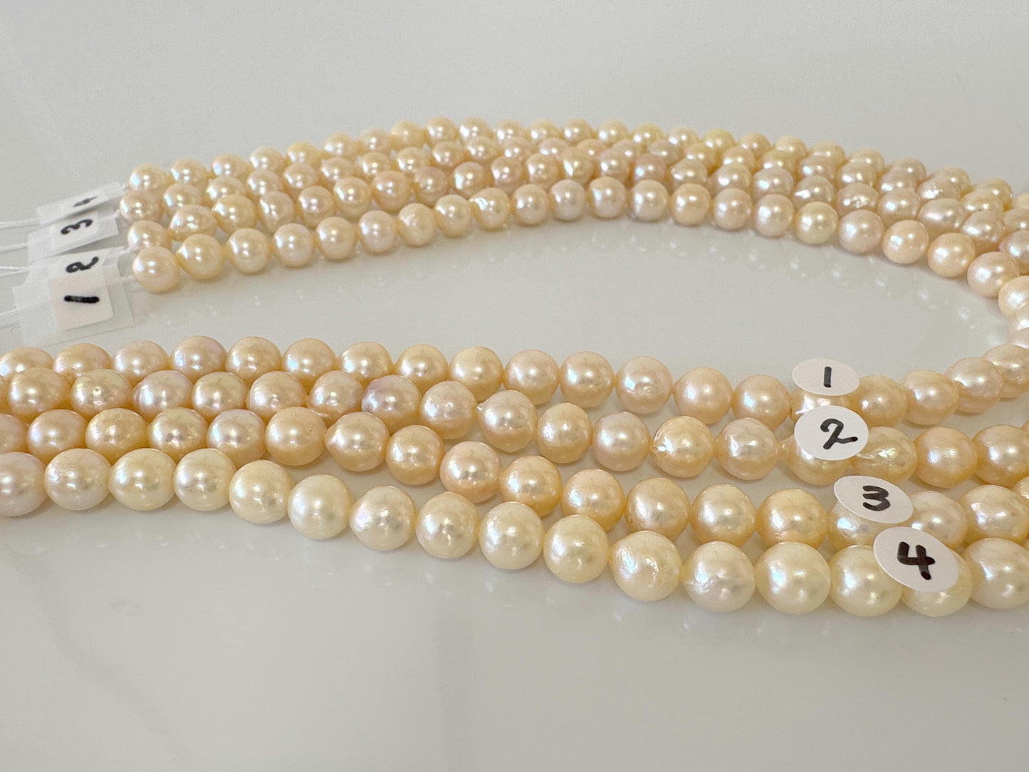 7-7.5mm Japanese Yellow Akoya Pearl Beads, Genuine Akoya Pearl, Full Strand, 40cm , 16", Cultured Salt water pearl