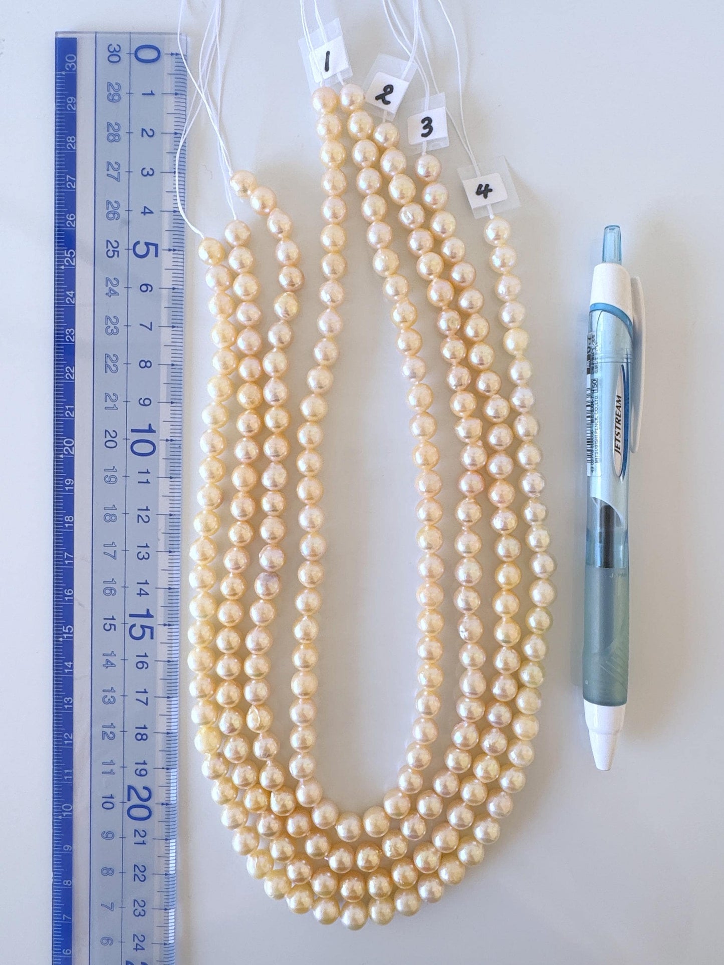 7-7.5mm Japanese Yellow Akoya Pearl Beads, Genuine Akoya Pearl, Full Strand, 40cm , 16", Cultured Salt water pearl