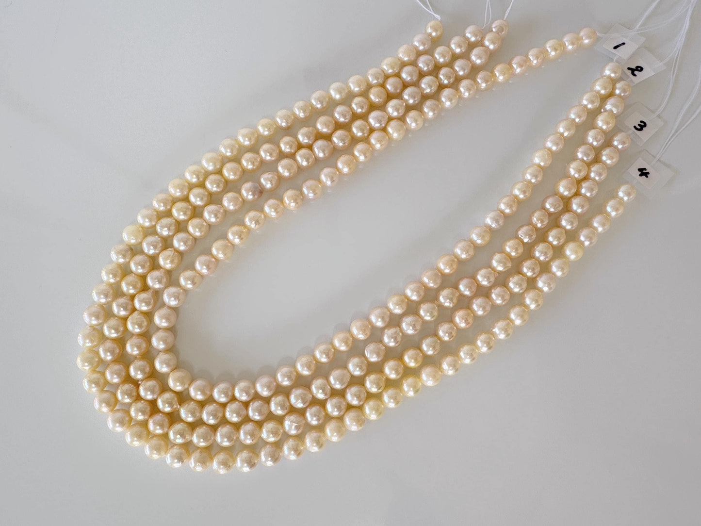 7-7.5mm Japanese Yellow Akoya Pearl Beads, Genuine Akoya Pearl, Full Strand, 40cm , 16", Cultured Salt water pearl