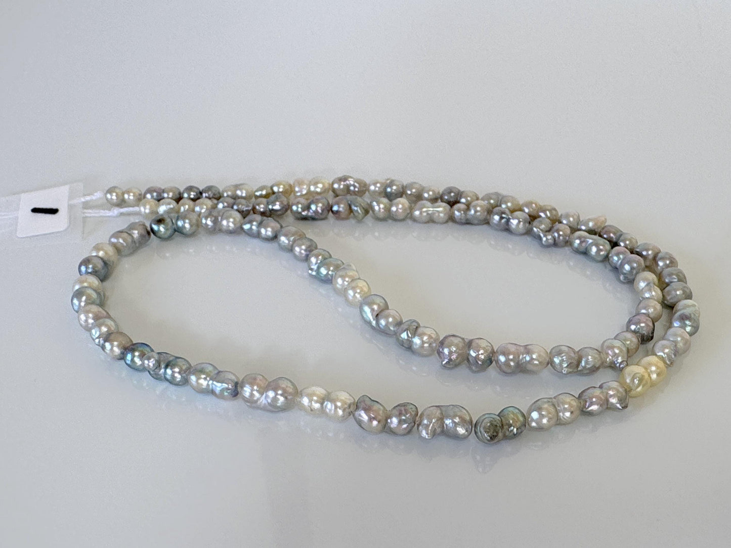 3x6 - 4x8mm Japanese Akoya Pearl Twin Beads, Natural blue/silver color pearl, Genuine Akoya Salt water Pearl, Full Strand, 40cm ,15.7"