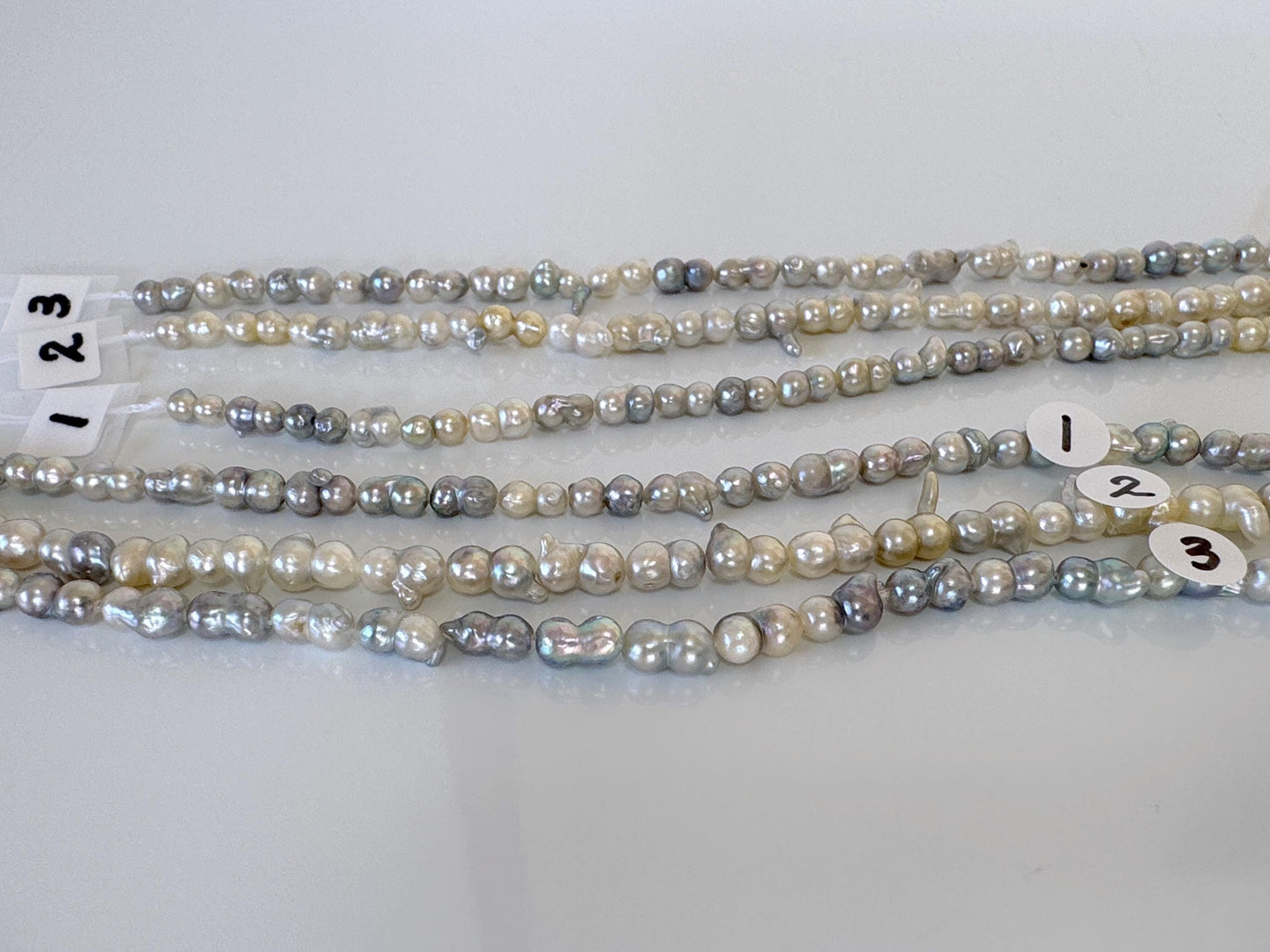 3x6 - 4x8mm Japanese Akoya Pearl Twin Beads, Natural blue/silver color pearl, Genuine Akoya Salt water Pearl, Full Strand, 40cm ,15.7"