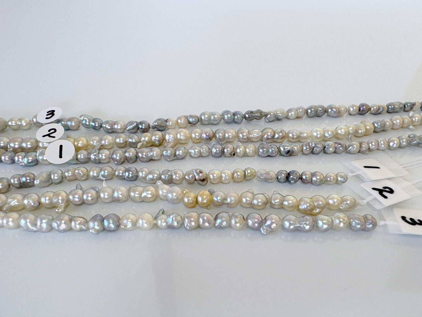 3x6 - 4x8mm Japanese Akoya Pearl Twin Beads, Natural blue/silver color pearl, Genuine Akoya Salt water Pearl, Full Strand, 40cm ,15.7"