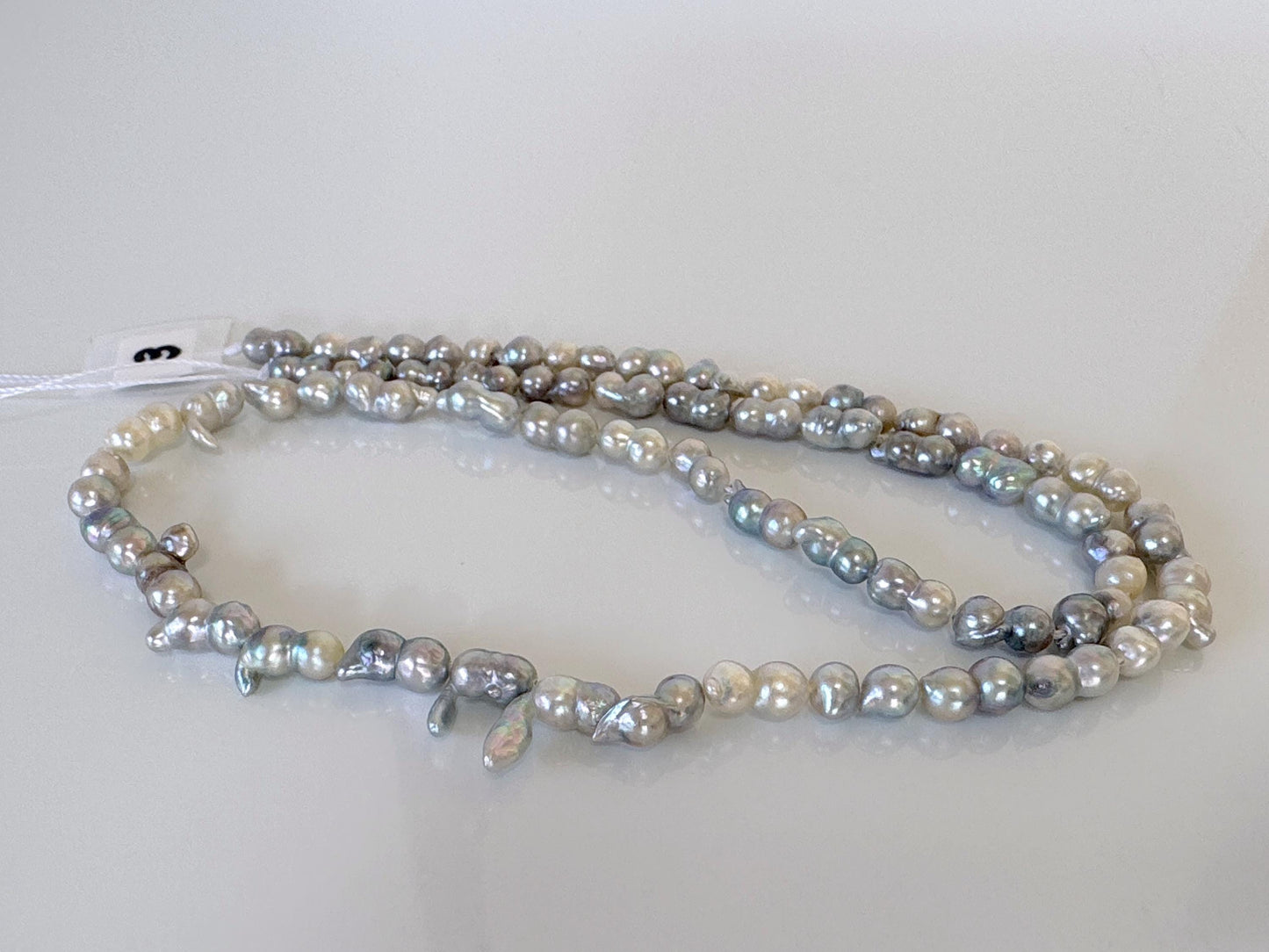 3x6 - 4x8mm Japanese Akoya Pearl Twin Beads, Natural blue/silver color pearl, Genuine Akoya Salt water Pearl, Full Strand, 40cm ,15.7"