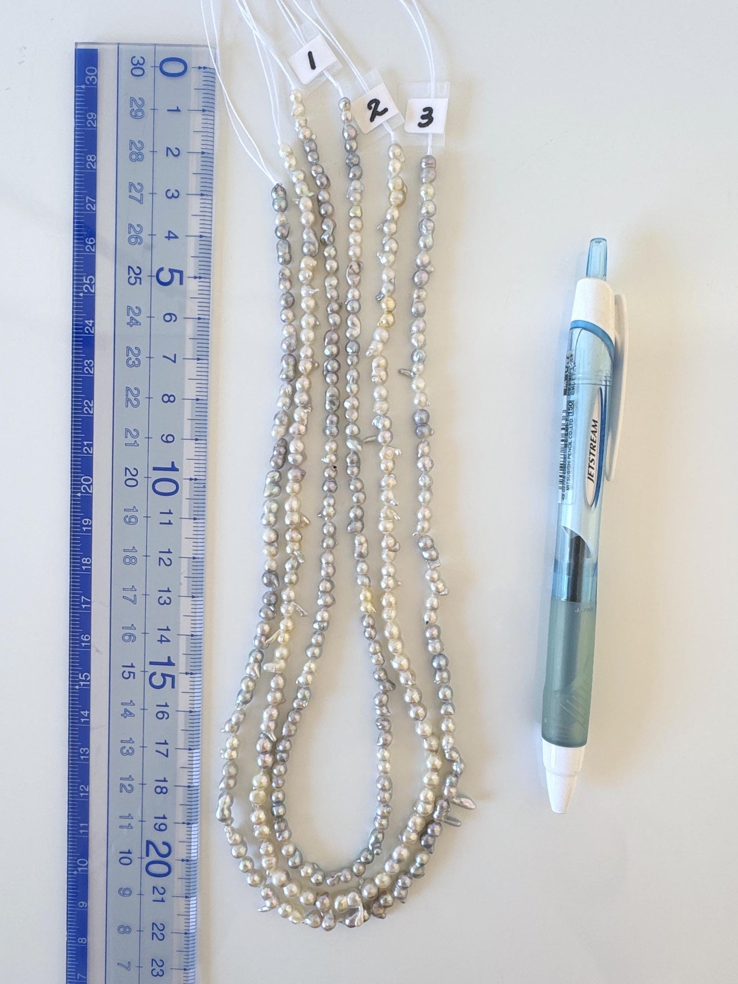 3x6 - 4x8mm Japanese Akoya Pearl Twin Beads, Natural blue/silver color pearl, Genuine Akoya Salt water Pearl, Full Strand, 40cm ,15.7"