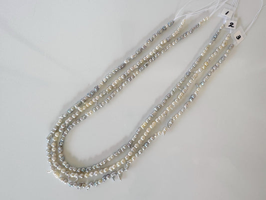 3x6 - 4x8mm Japanese Akoya Pearl Twin Beads, Natural blue/silver color pearl, Genuine Akoya Salt water Pearl, Full Strand, 40cm ,15.7"