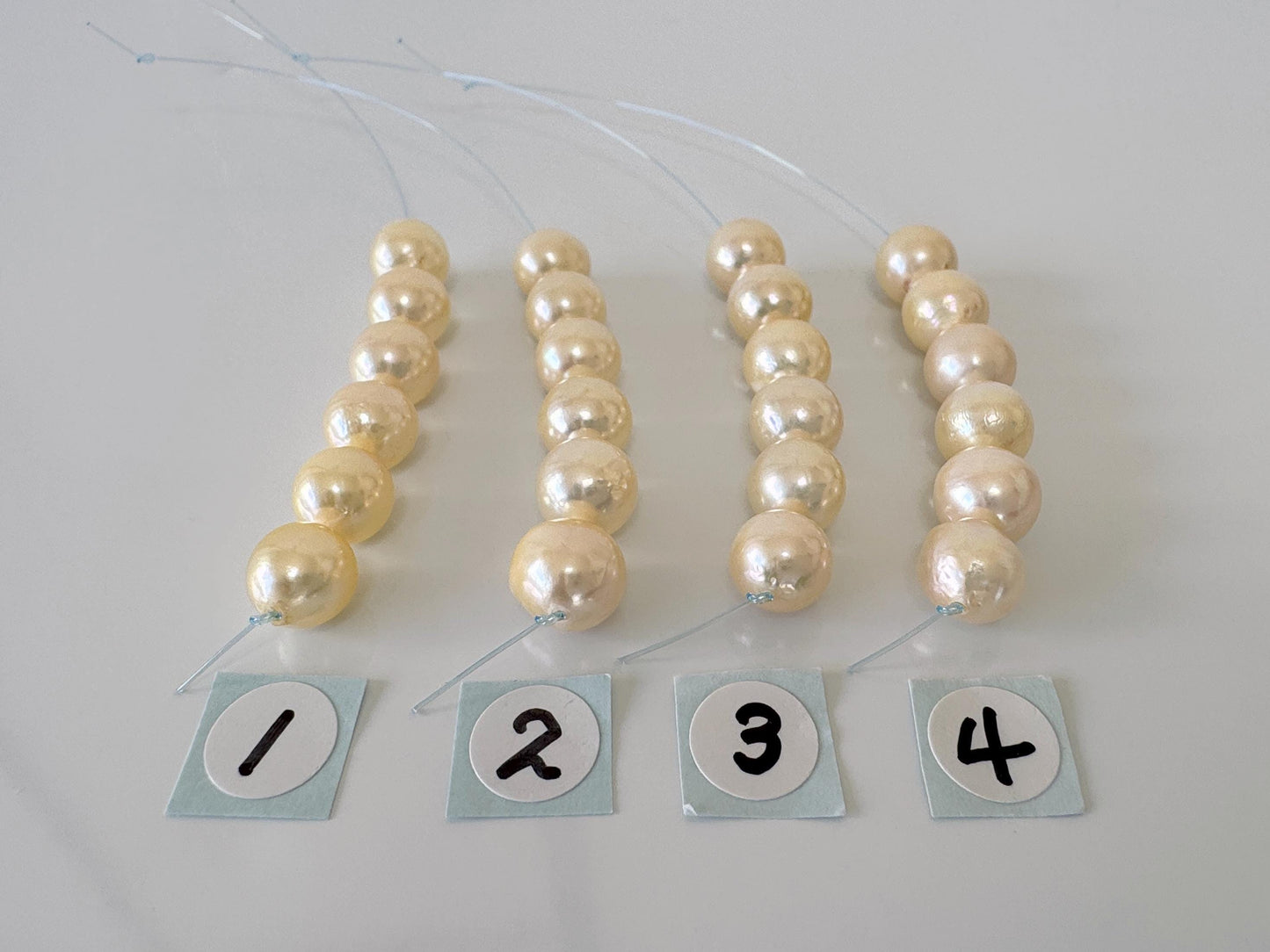 Japanese Yellow Akoya Pearl Beads, 7-7.5mm, Mini Strand, Short Strand, 6 Pieces, Genuine Akoya Pearl, Cultured in Sea Water