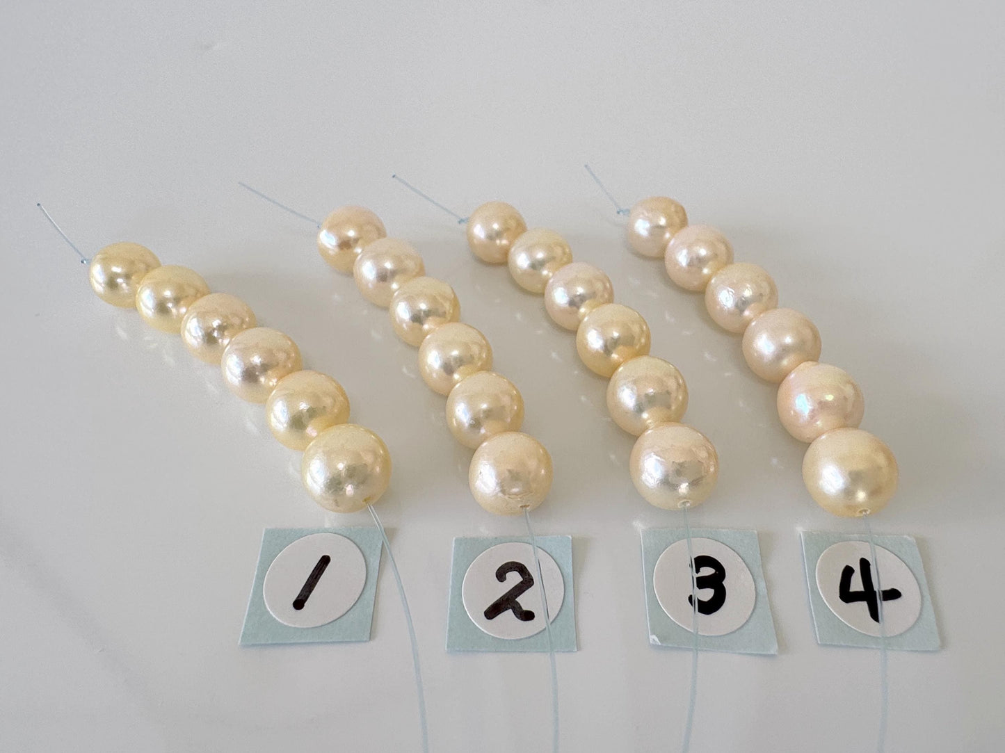 Japanese Yellow Akoya Pearl Beads, 7-7.5mm, Mini Strand, Short Strand, 6 Pieces, Genuine Akoya Pearl, Cultured in Sea Water