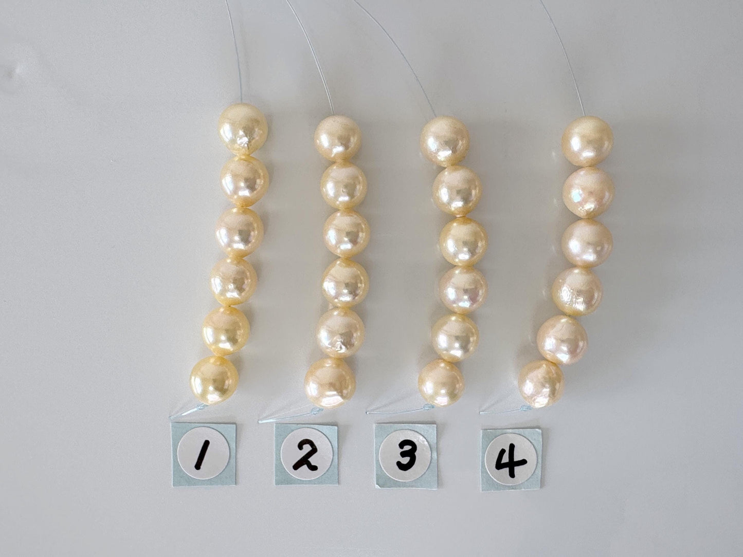 Japanese Yellow Akoya Pearl Beads, 7-7.5mm, Mini Strand, Short Strand, 6 Pieces, Genuine Akoya Pearl, Cultured in Sea Water