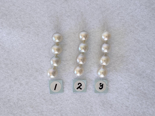 Japanese Blue/Silver (Natural color) Akoya Pearl Beads, 7.5-8mm, Mini Strand, 4 Pieces, Short Strand, Salt water pearl, Genuine Akoya Pearl