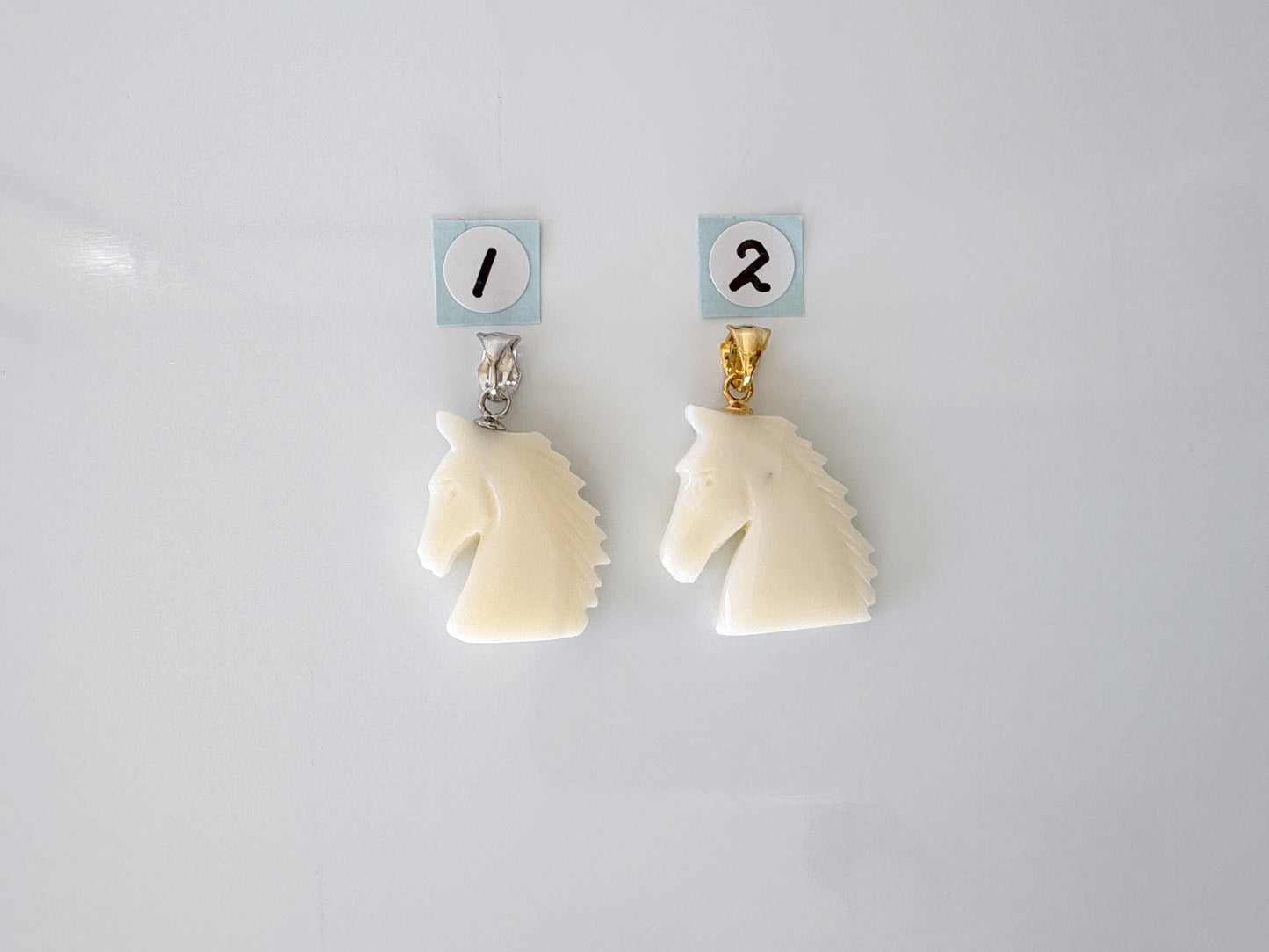 Natural White Coral Horse Carving Pendant, Carved on both sides, Silver bail, Price per Piece