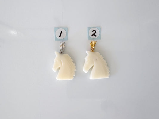 Natural White Coral Horse Carving Pendant, Carved on both sides, Silver bail, Price per Piece