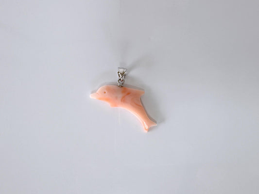 Natural Deep Sea Coral Dolphin Carvings Pendant, Silver bail, Natural Pink/Orange Coral  Dolphin, Natural Color Precious Coral