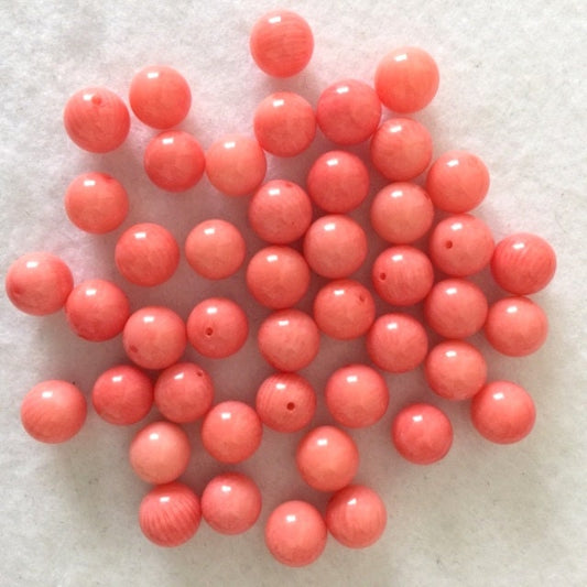 Round pink coral (bamboo coral ) 8-8.5mm for 4pcs, half-drilled hole, For jewelry making  (colored)