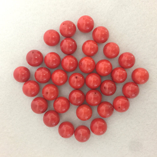 Red round coral / bamboo coral/11-11.5mm for 2pcs, half-drilled hole, For jewelry making  (colored)