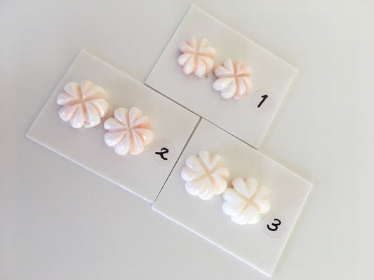 Natural deep sea coral Four leaf Clover loose for a pair, Pink White coral , Natural color coral,Brings Luck to You!