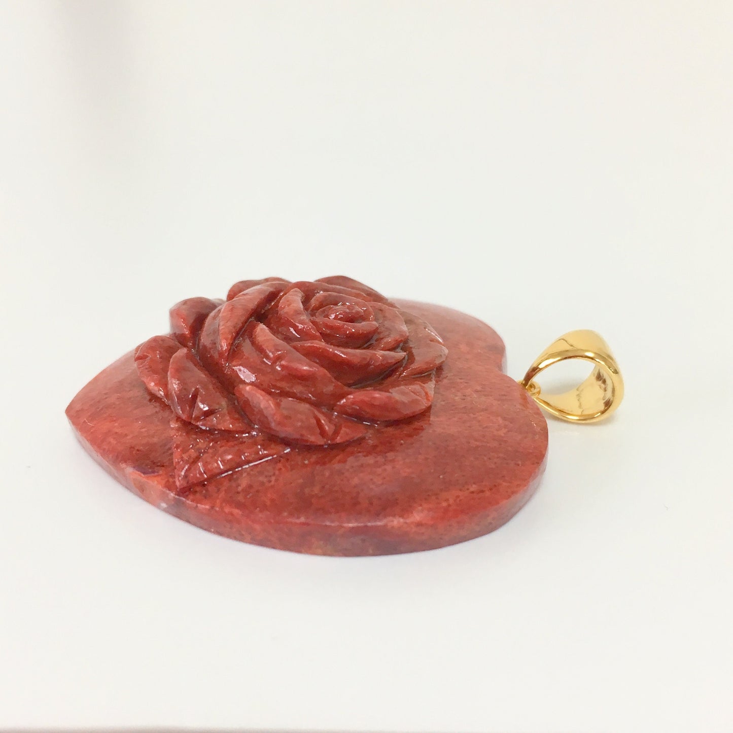 Natural sponge coral  heart with rose carving pendant 36x36mm,  price per piece