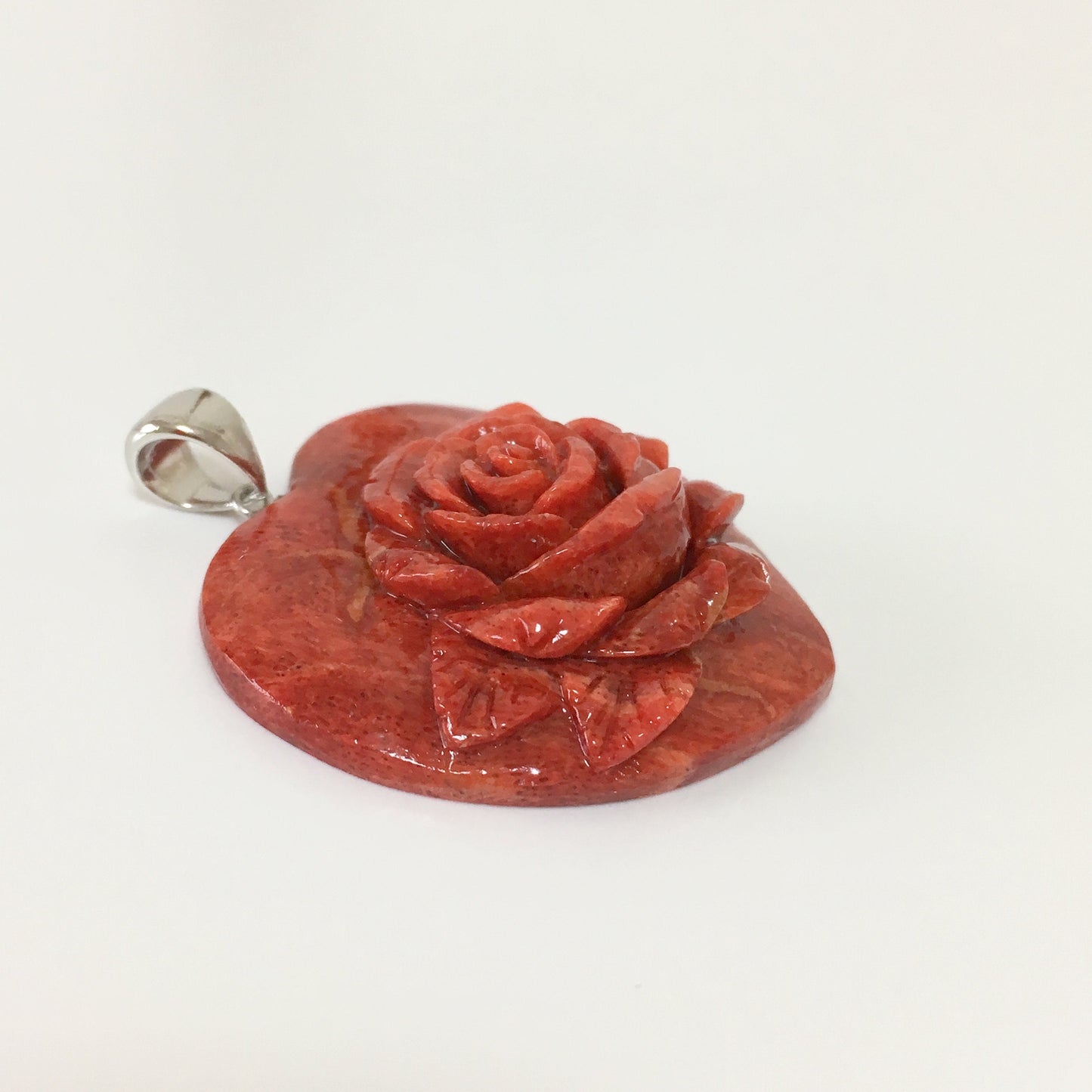 Natural sponge coral  heart with rose carving pendant 36x36mm,  price per piece