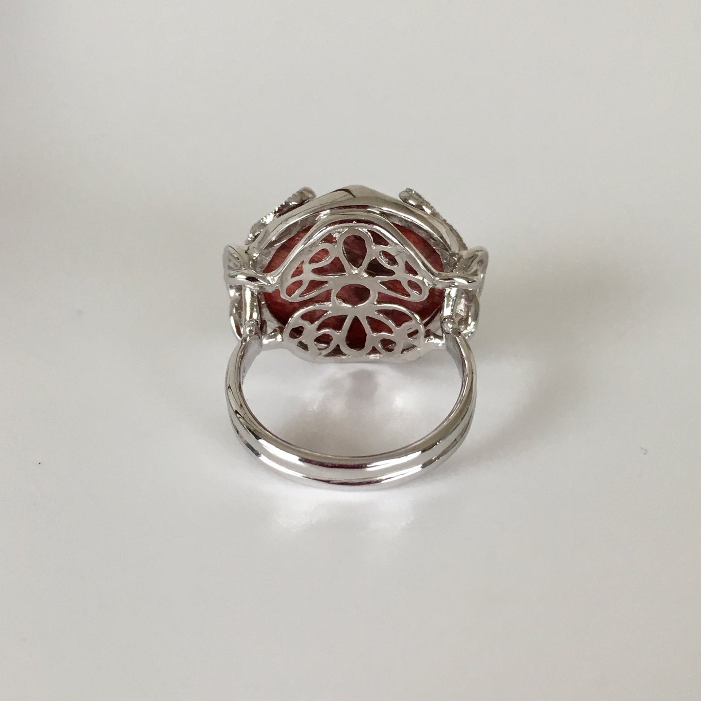 Natural sponge coral half circle silver ring,  size is Jp 15, US 7.5-8, UK O-P, IT 55