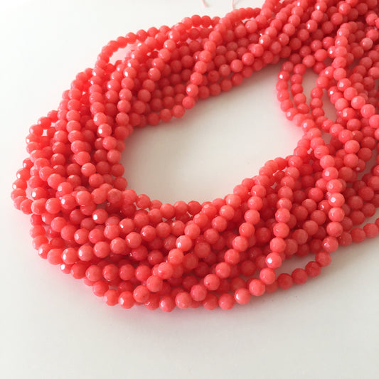Pink bamboo coral 4mm faceted beads strands, cut beads strands, 15.7inches,40cm, pink sea bamboo, price per strand (colored)