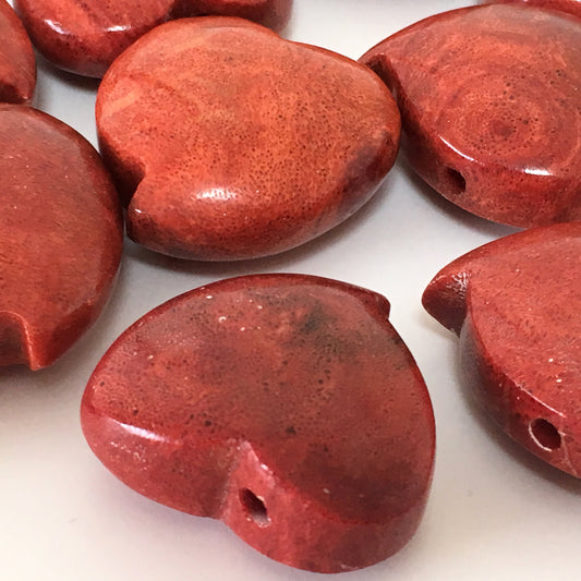 Natural sponge coral heart loose over 14g, under 35mm, Apple coral heart loose,  For jewelry making, Price per piece