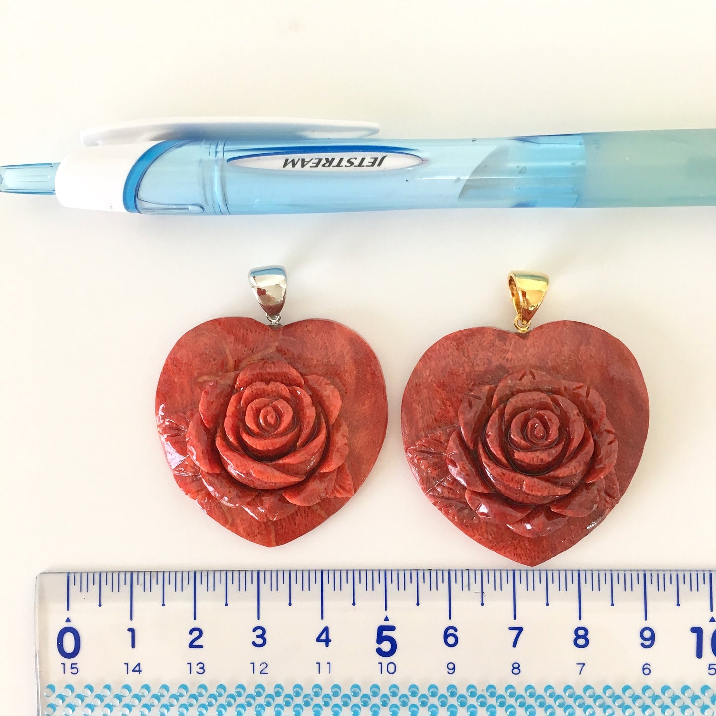 Natural sponge coral  heart with rose carving pendant 36x36mm,  price per piece