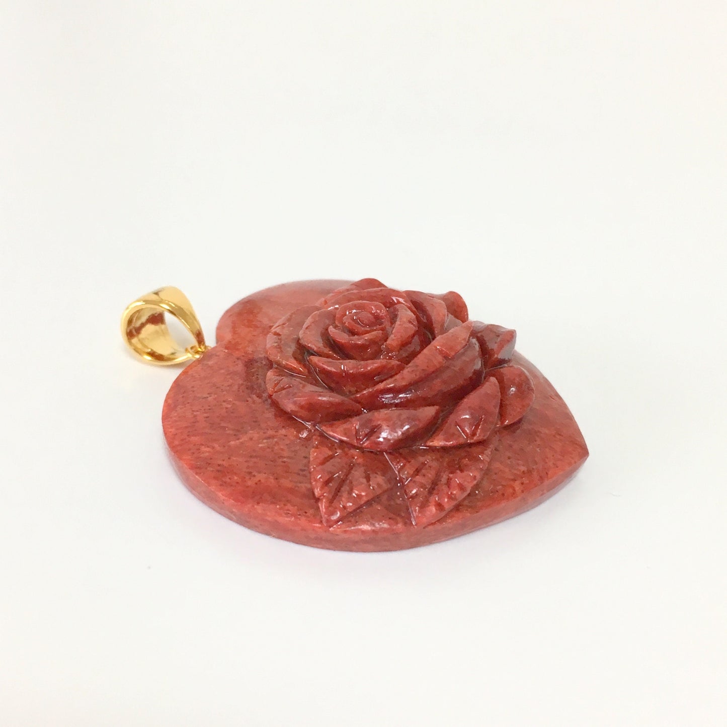 Natural sponge coral  heart with rose carving pendant 36x36mm,  price per piece