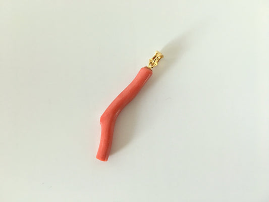 Natural  Momo coral branch pendant, Japanese dark orange coral, Natural color, Silver bail (gold plated)