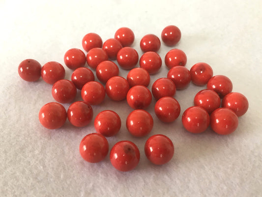 11.5-12mm Red round coral (bamboo coral), half-drilled hole, For jewelry making, For earrings, For pendants, Price per piece  (colored)