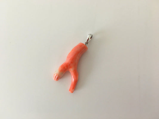 Natural  Momo coral branch pendant, Japanese orange coral,Natural color, Silver bail