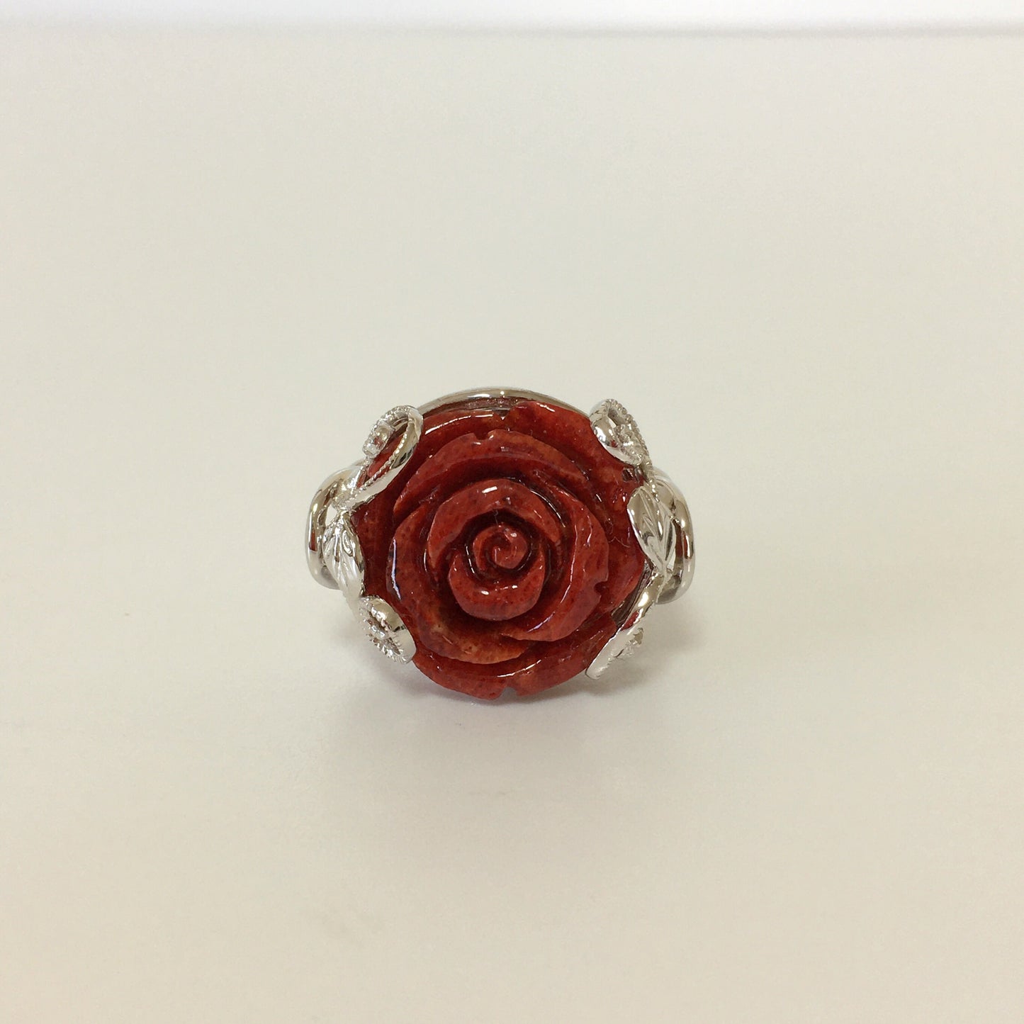 Natural sponge coral rose silver ring,  size is Jp 11, US 6, UK L, IT 51