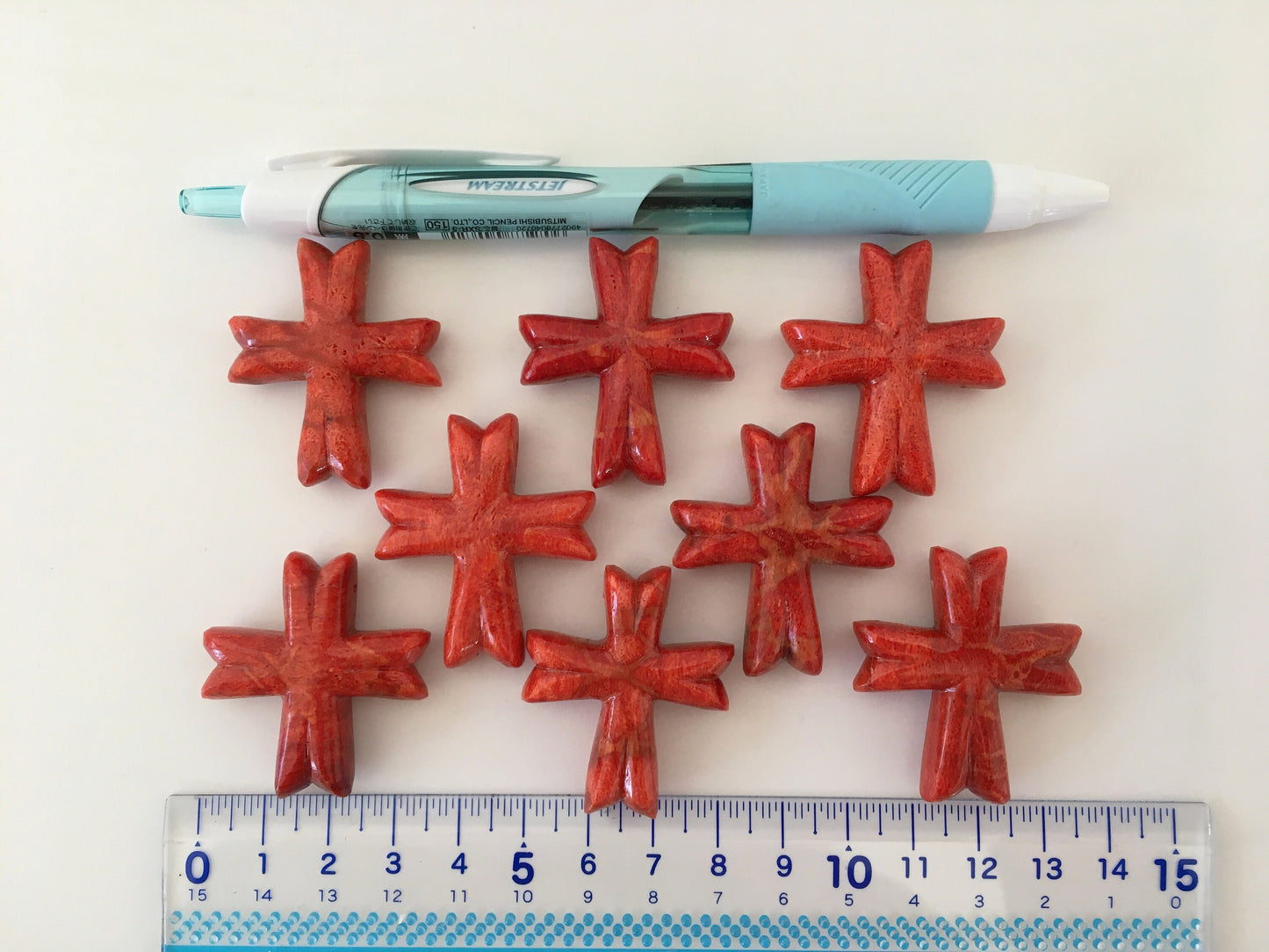 Natural sponge coral cross loose 37x32mm, Apple coral cross loose, For jewelry making, Price per piece (No hole/Hole on top/Side full hole)