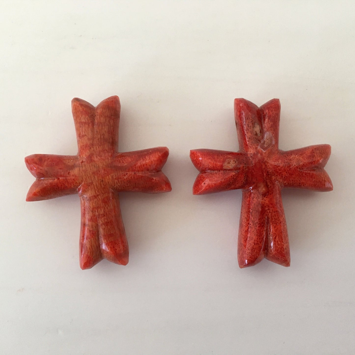 Natural sponge coral cross loose 37x32mm, Apple coral cross loose, For jewelry making, Price per piece (No hole/Hole on top/Side full hole)