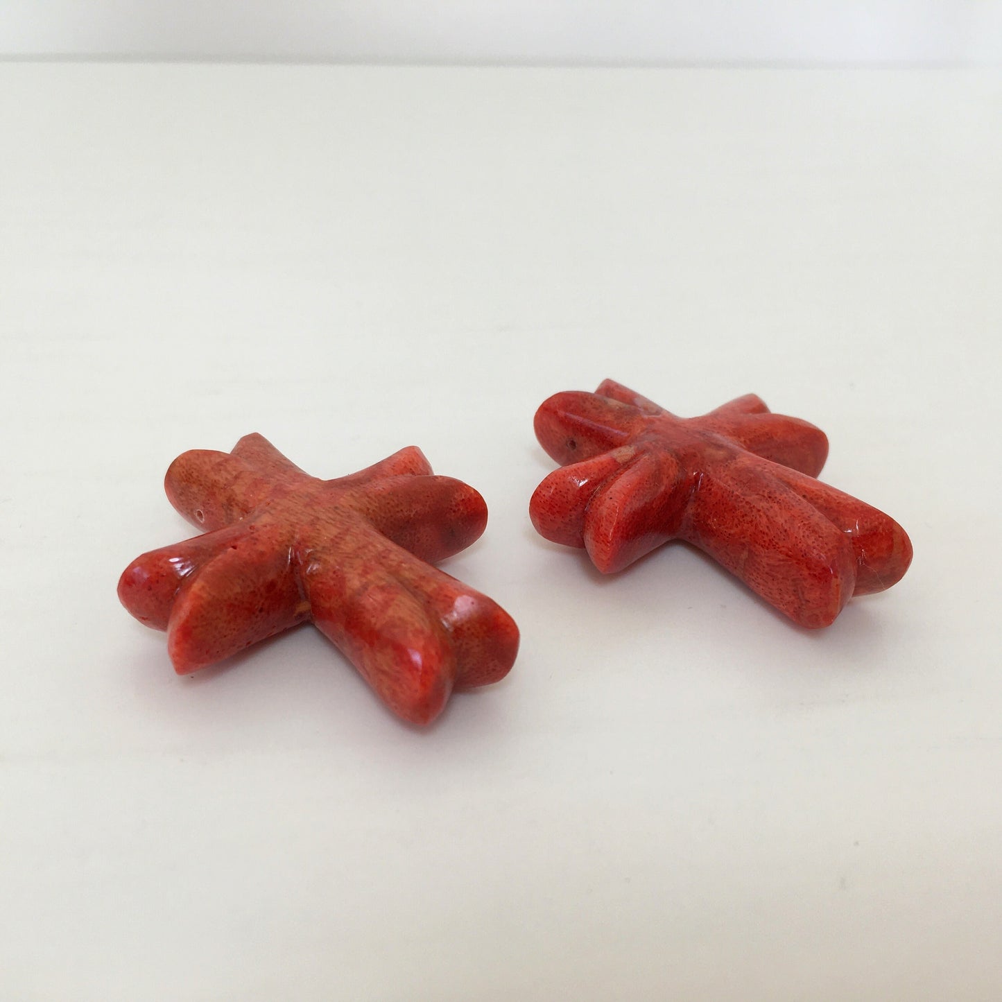 Natural sponge coral cross loose 37x32mm, Apple coral cross loose, For jewelry making, Price per piece (No hole/Hole on top/Side full hole)