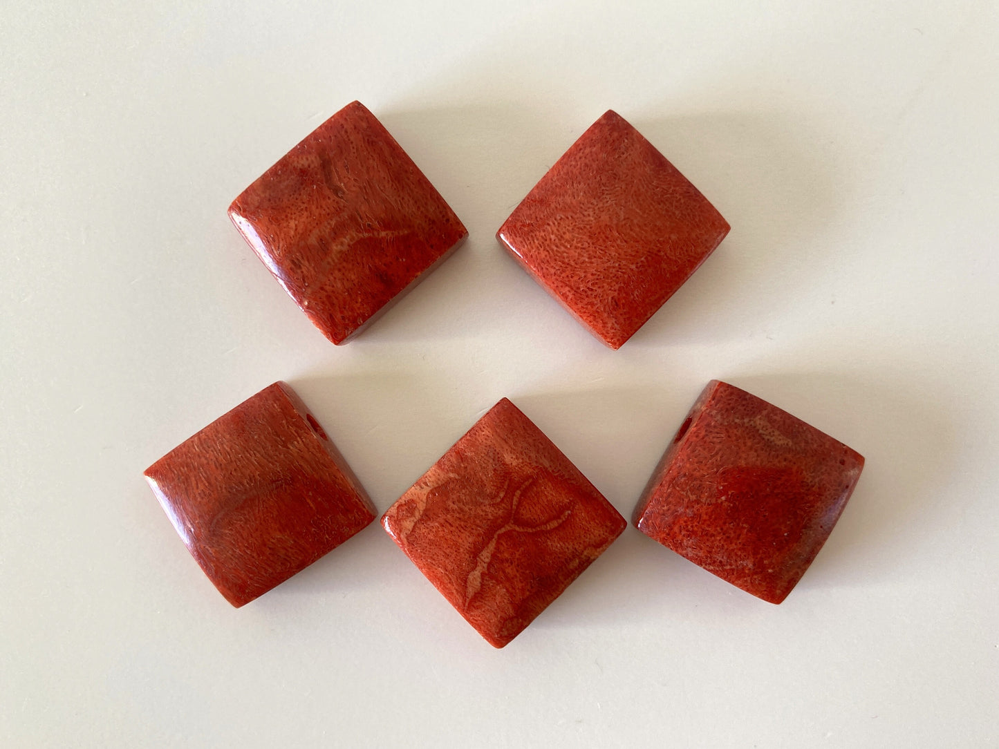 Natural sponge coral square loose 18 x 18mm, Apple coral square loose,  For jewelry making, Price per piece, full hole