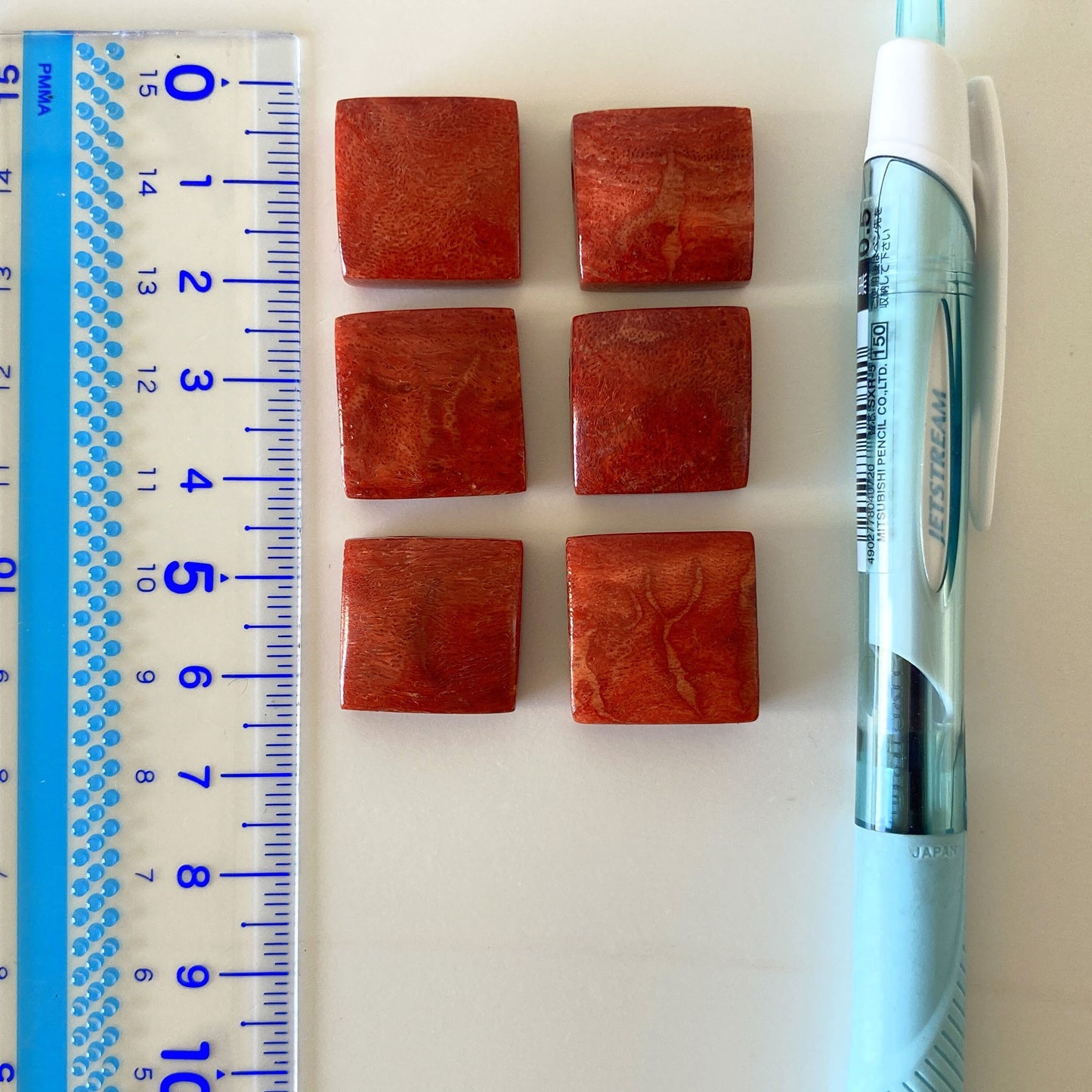 Natural sponge coral square loose 18 x 18mm, Apple coral square loose,  For jewelry making, Price per piece, full hole