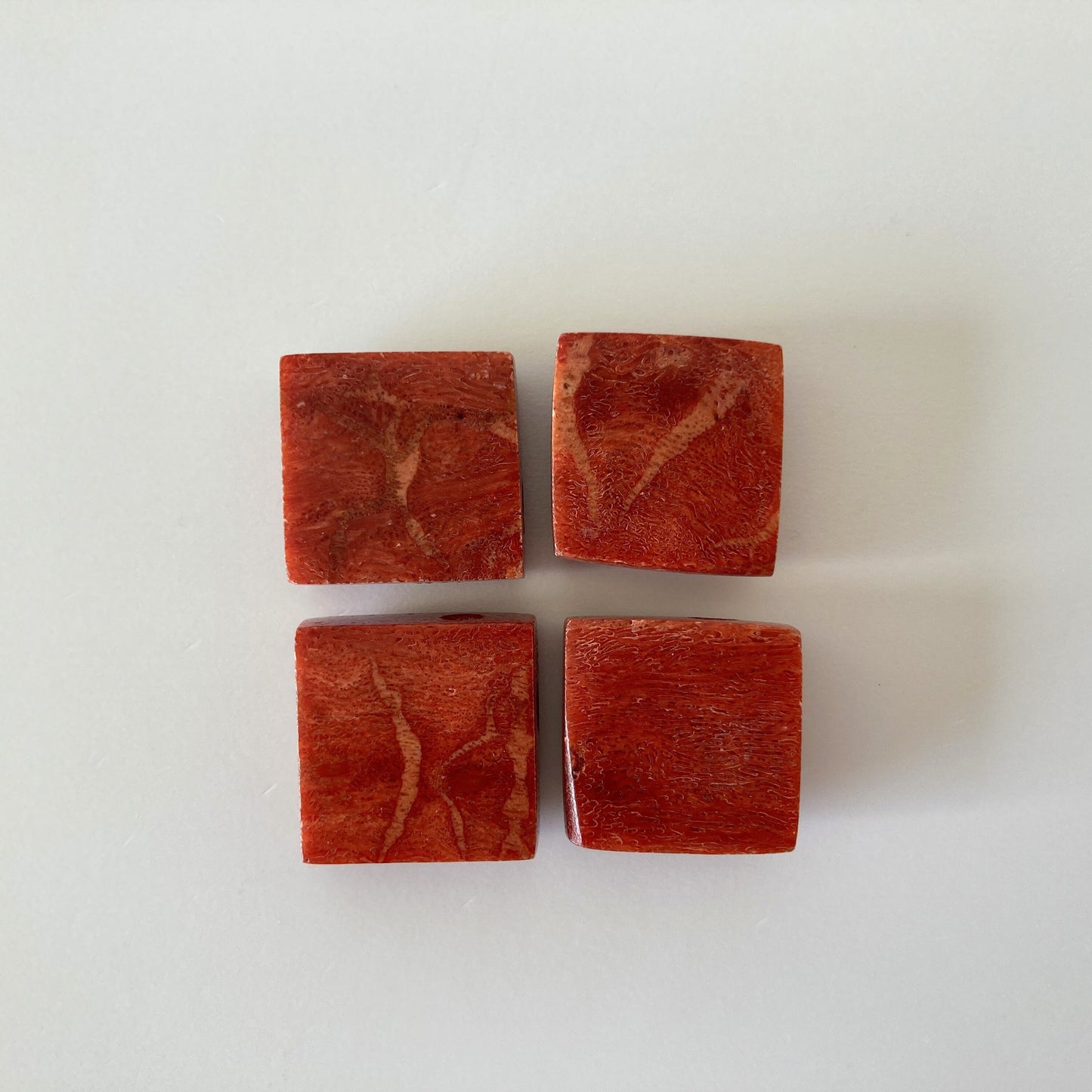 Natural sponge coral square loose 18 x 18mm, Apple coral square loose,  For jewelry making, Price per piece, full hole