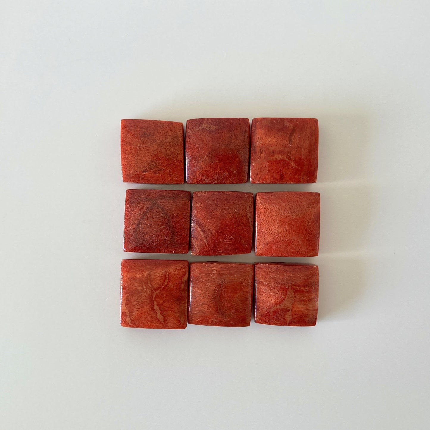 Natural sponge coral square loose 18 x 18mm, Apple coral square loose,  For jewelry making, Price per piece, full hole