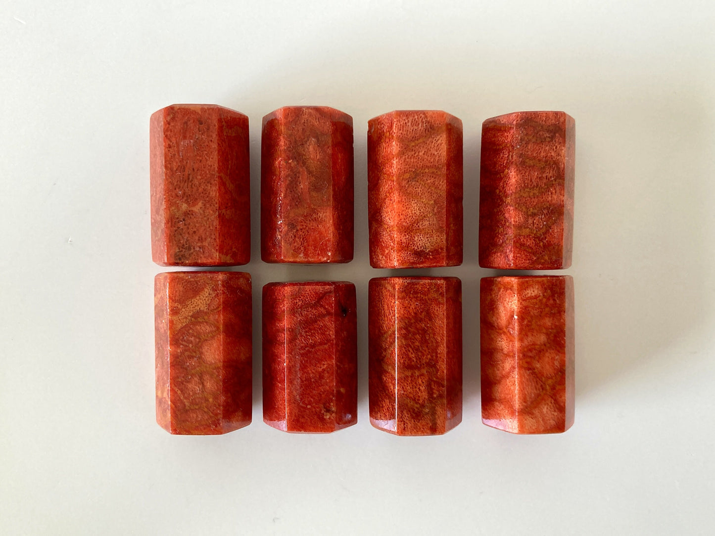 Natural sponge coral hexagonal prism loose 28mm long, Apple coral hexagonal prism, For jewelry making, Price per piece, full hole