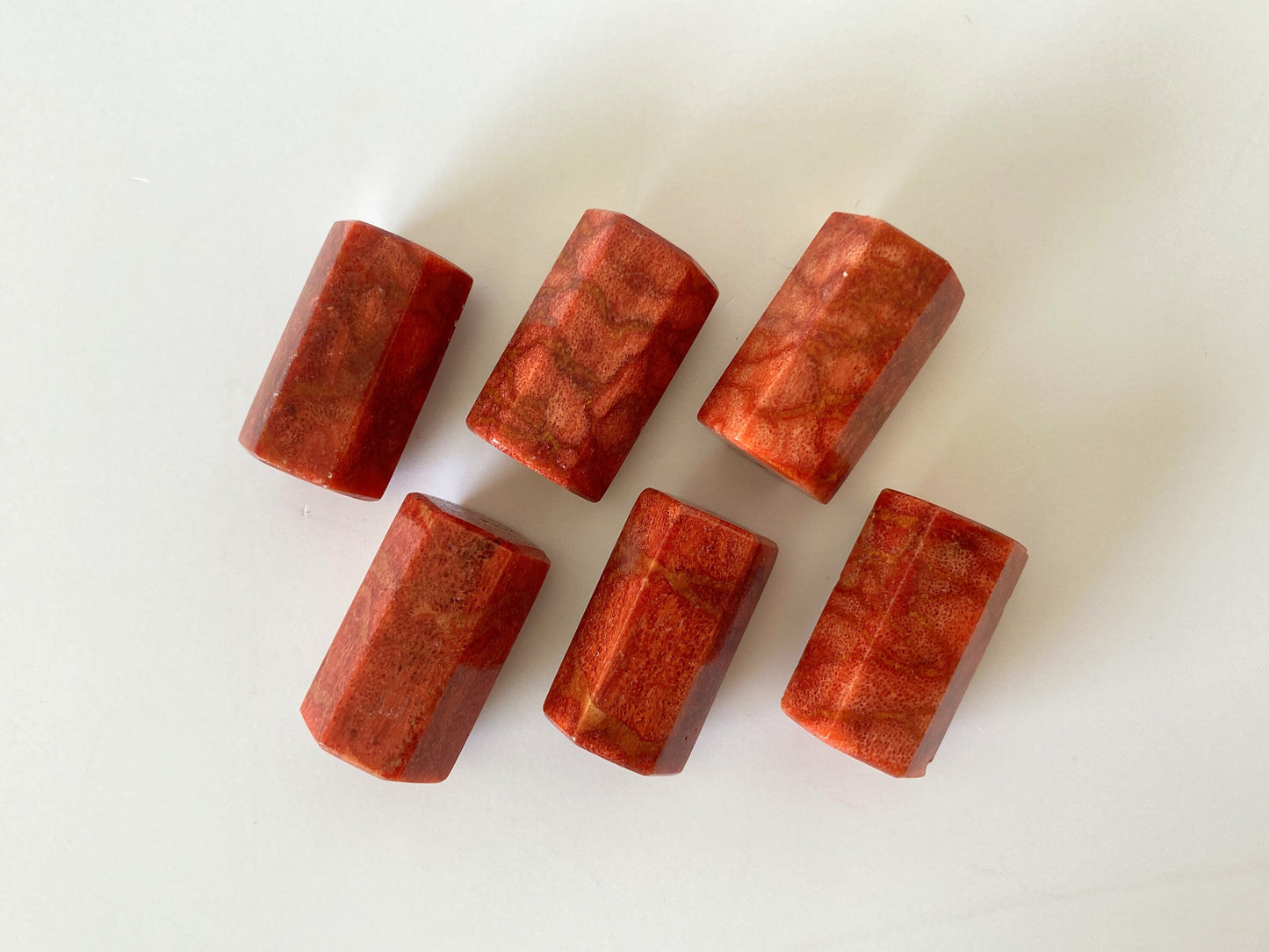 Natural sponge coral hexagonal prism loose 28mm long, Apple coral hexagonal prism, For jewelry making, Price per piece, full hole