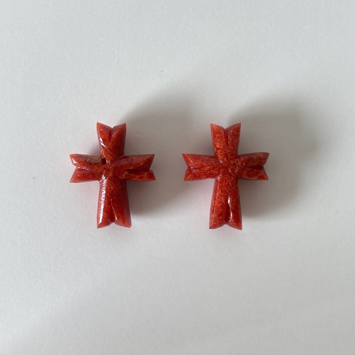 Natural sponge coral cross loose pair 19x15mm, Apple coral cross, For Earrings, Price per pair (No hole/Hole on top/Hole at back)