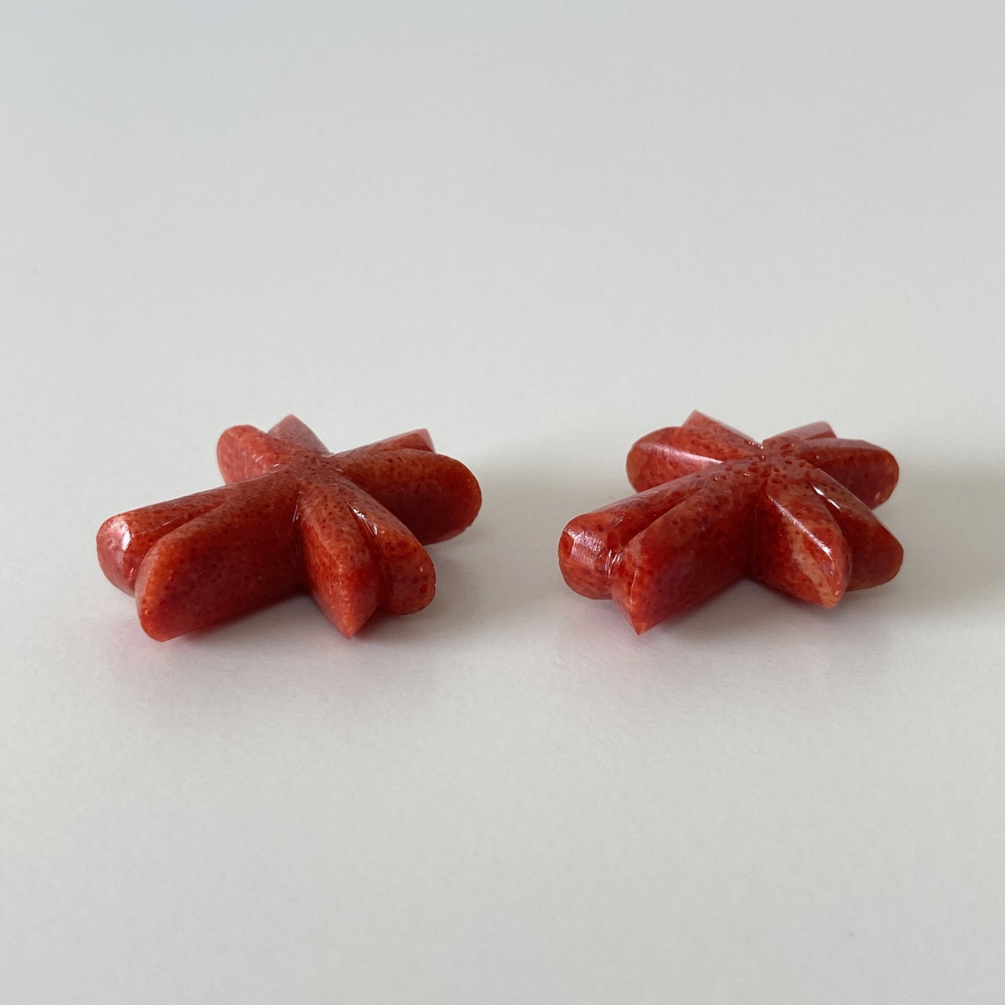 Natural sponge coral cross loose pair 19x15mm, Apple coral cross, For Earrings, Price per pair (No hole/Hole on top/Hole at back)