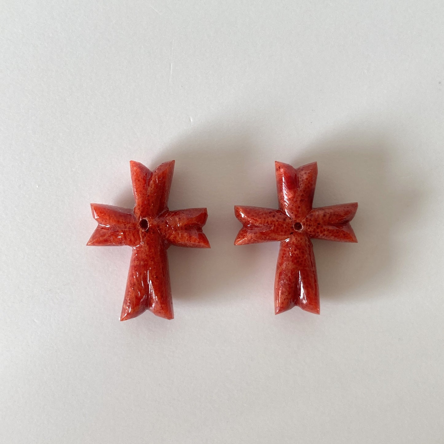 Natural sponge coral cross loose pair 19x15mm, Apple coral cross, For Earrings, Price per pair (No hole/Hole on top/Hole at back)