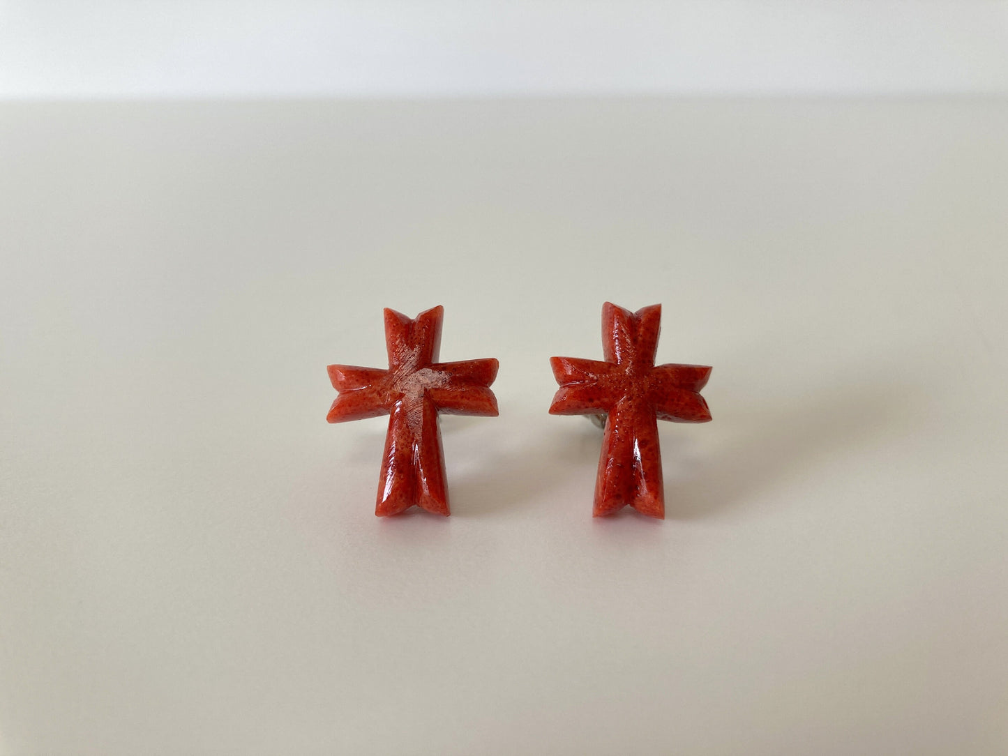 Sponge Coral 19x15mm Cross Stud Earring or Screw Clip Earring, natural African coral