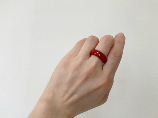 Natural Sponge Coral Half-Round Shape Ring, Stacking Ring, Solid Band Coral Ring with various Sizes, Some sizes are out of stock