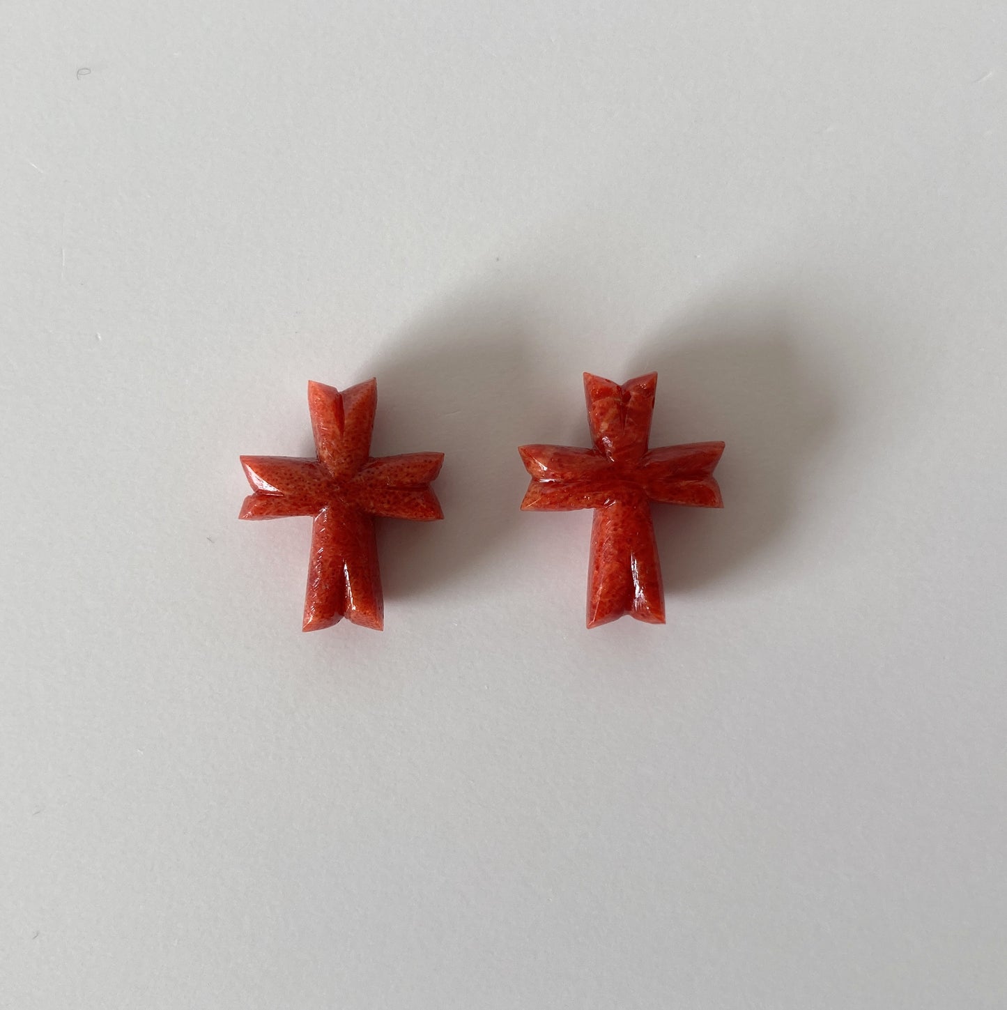 Natural sponge coral cross loose pair 19x15mm, Apple coral cross, For Earrings, Price per pair (No hole/Hole on top/Hole at back)