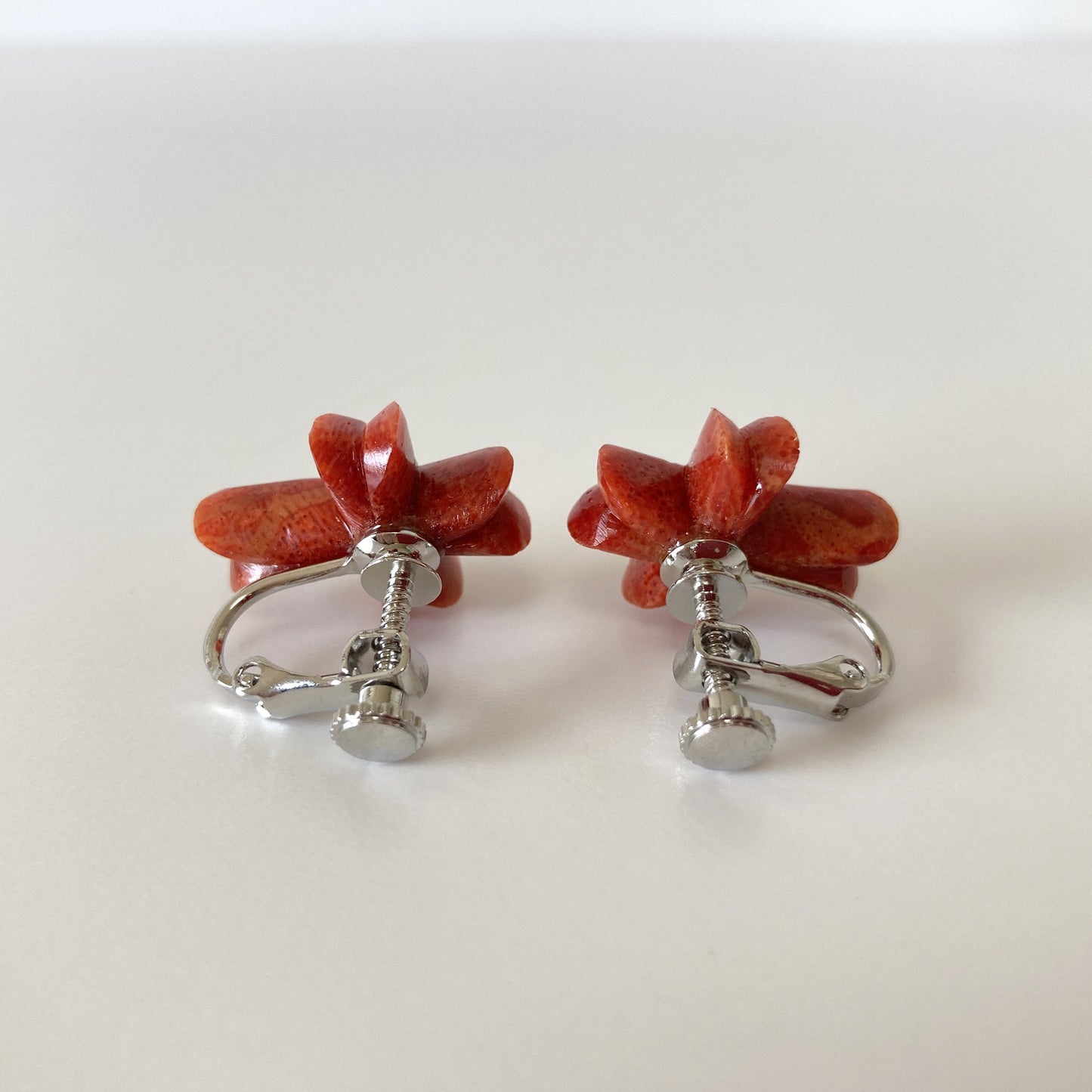 Sponge Coral 19x15mm Cross Stud Earring or Screw Clip Earring, natural African coral